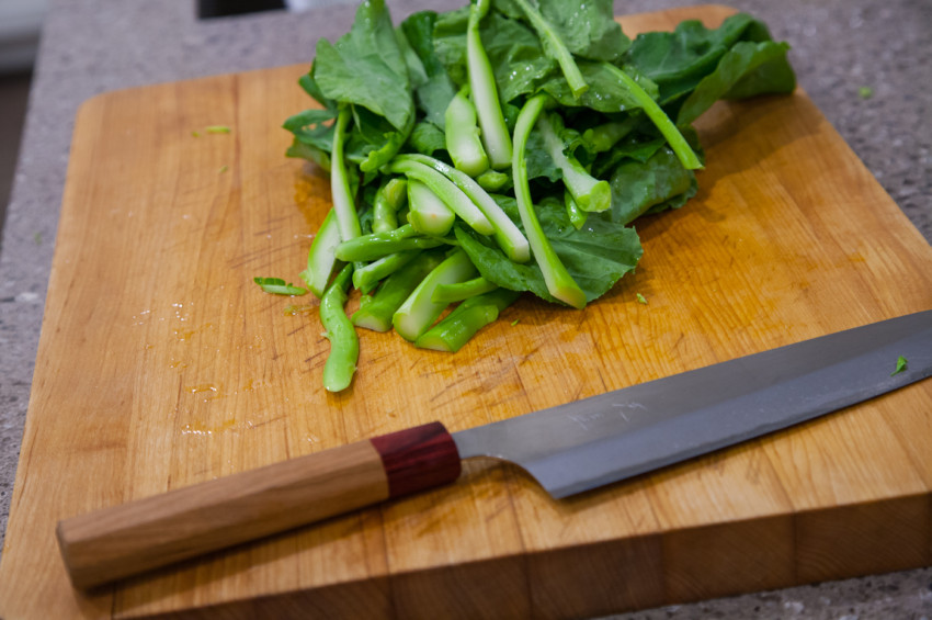 Chinese Broccoli with Garlic Soy Sauce - Chopping