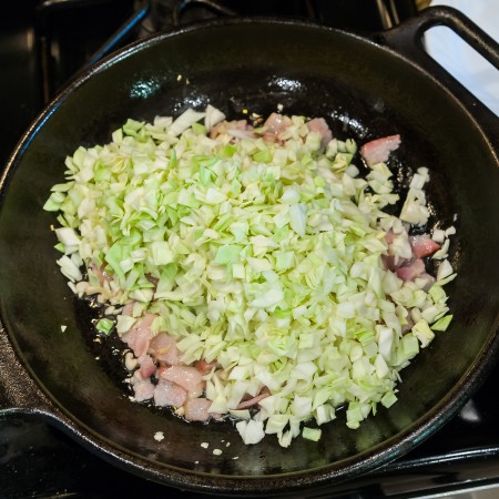 Cabbage Bacon Garlic Fried Rice - Preparation