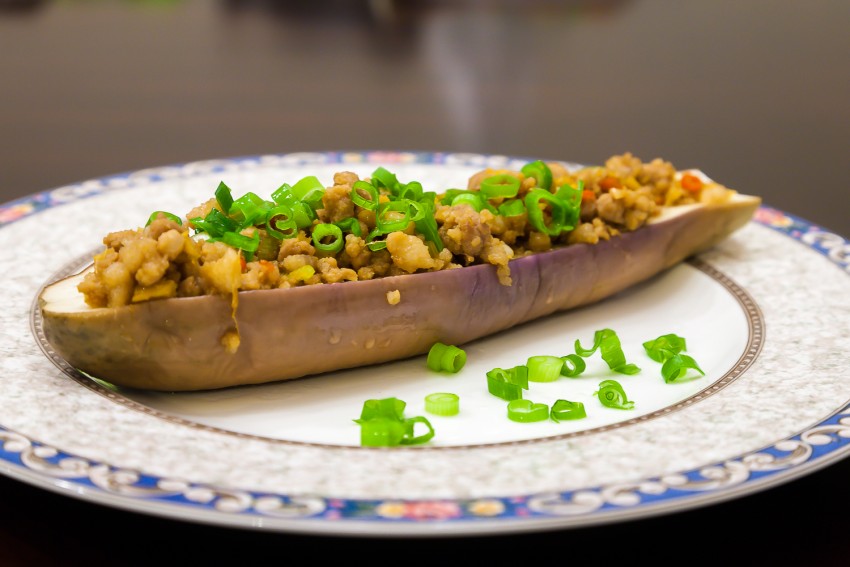 Spicy Garlic Eggplant Boats - Completed Dish