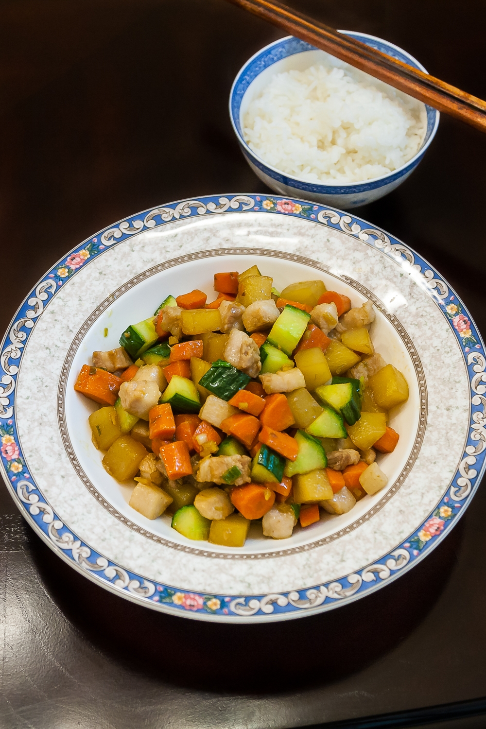 Stir Fried Diced Meat and Three Vegetables - Completed Dish