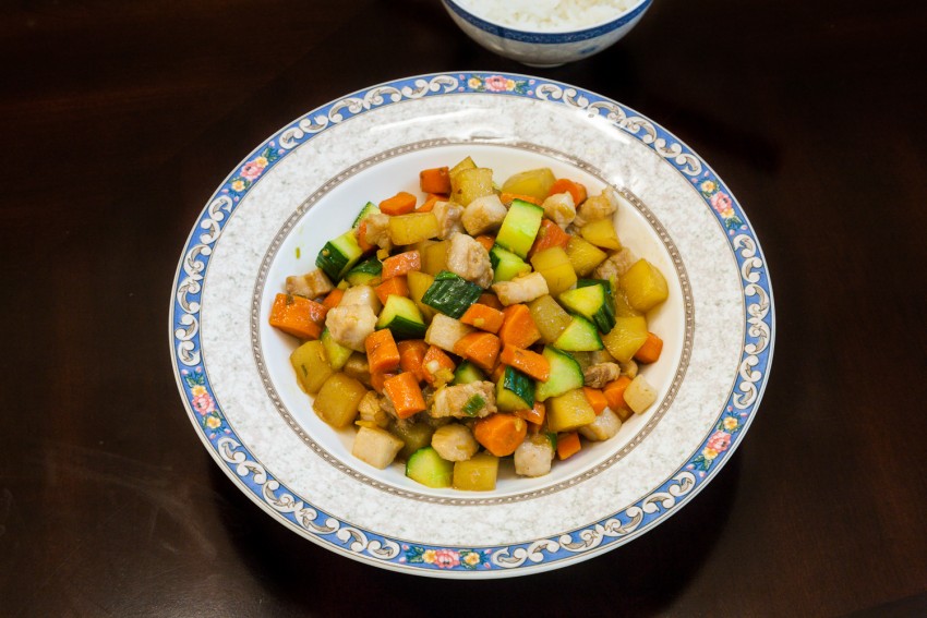 Stir Fried Diced Meat and Three Vegetables - Completed Dish