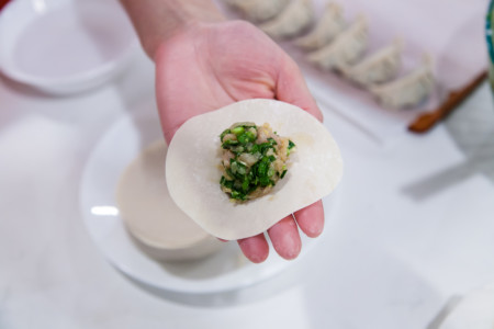 Chinese Pork, Leek, and Shrimp Dumplings and Pot Stickers - Folding Dumplings