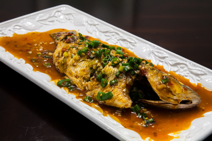 Chili Bean Whole Fish (Striped Bass) - Completed Dish