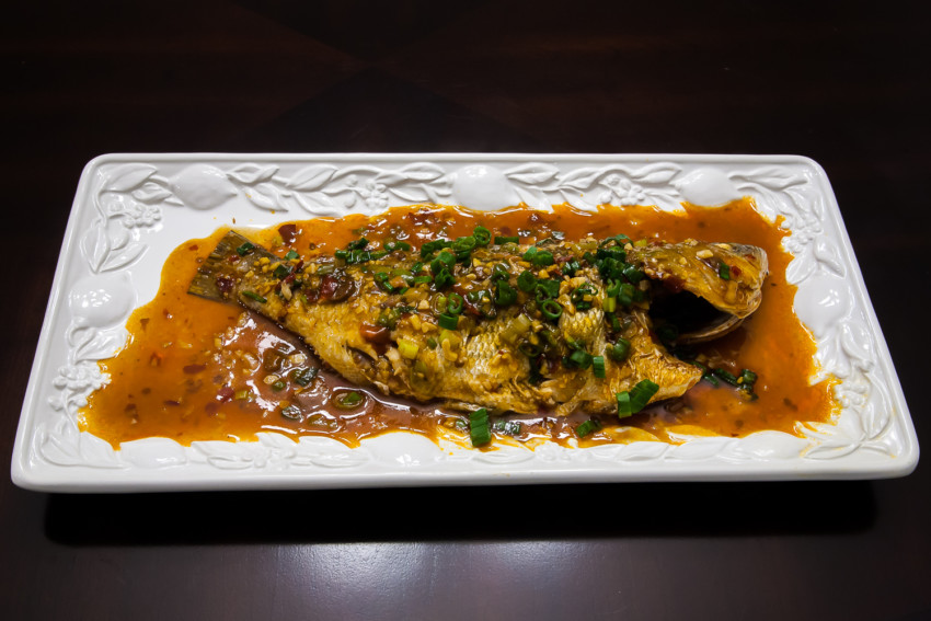Chili Bean Whole Fish (Striped Bass) - Completed Dish