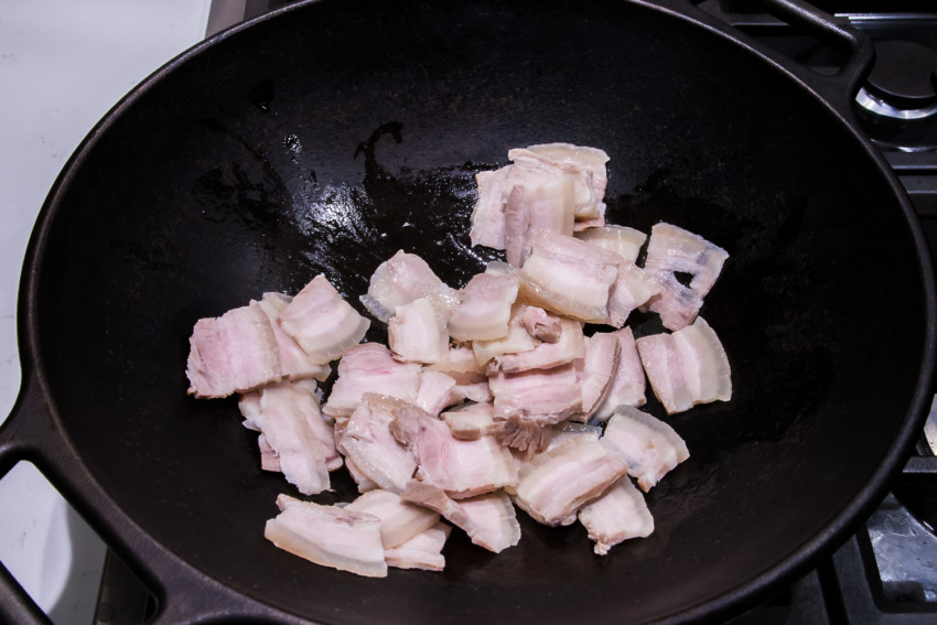 Twice Cooked Pork - Stirfrying Pork