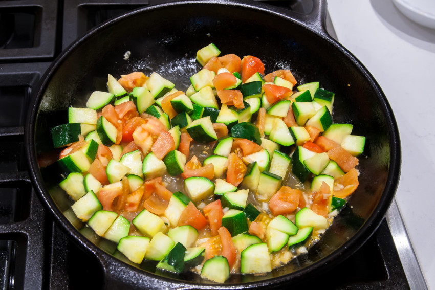 Zucchini with Tomatoes - Sauteeing