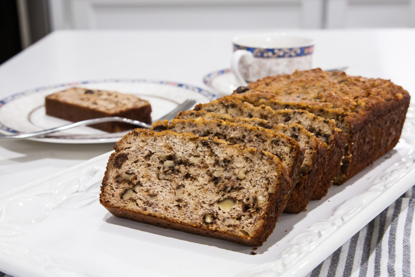 Almond Flour Banana Bread with Walnuts and Raisins - Completed Dish
