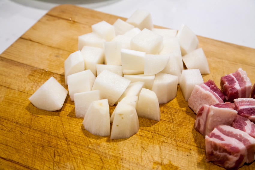 Daikon and Braised Pork Belly - Chopped Daikon