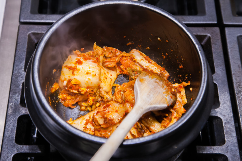 Soondubu Jjigae - adding kimchi