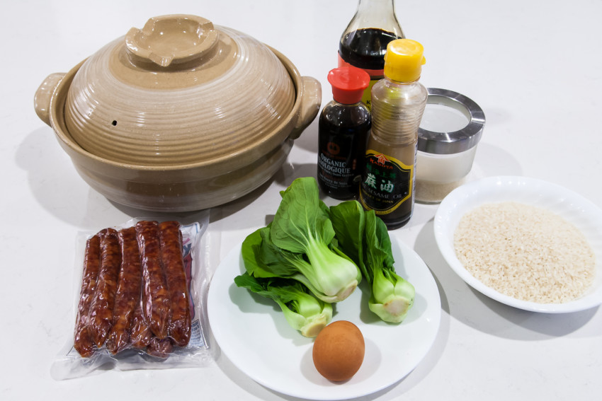 Cantonese-Style Clay Pot Rice with Sausages - Ingredients