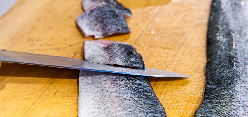 Slicing Rainbow Trout