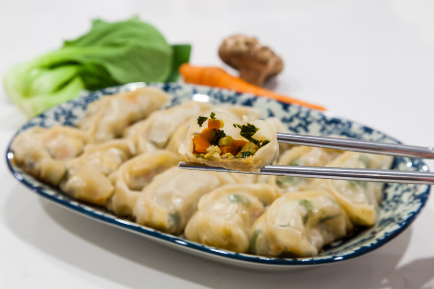 Vegetarian Dumplings with Shanghai Bok Choy - Completed Dish