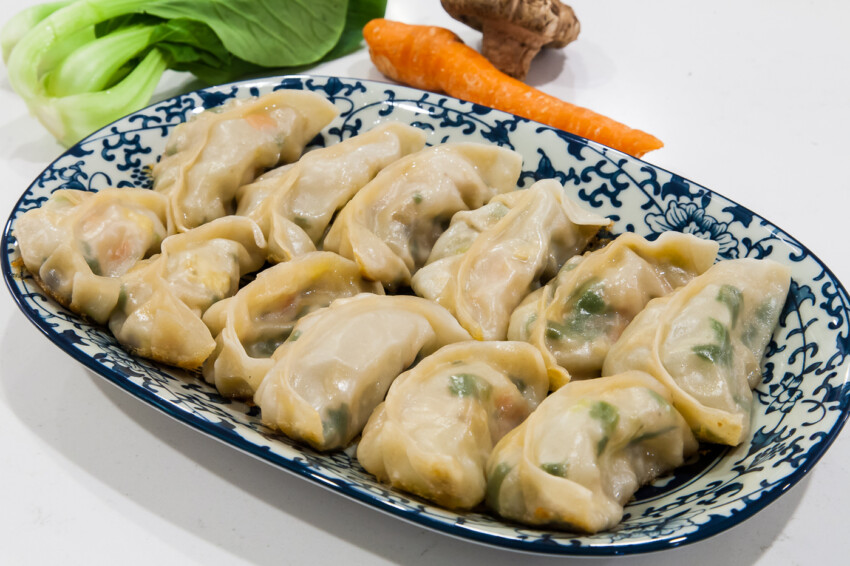 Vegetarian Dumplings with Shanghai Bok Choy - Completed Dish