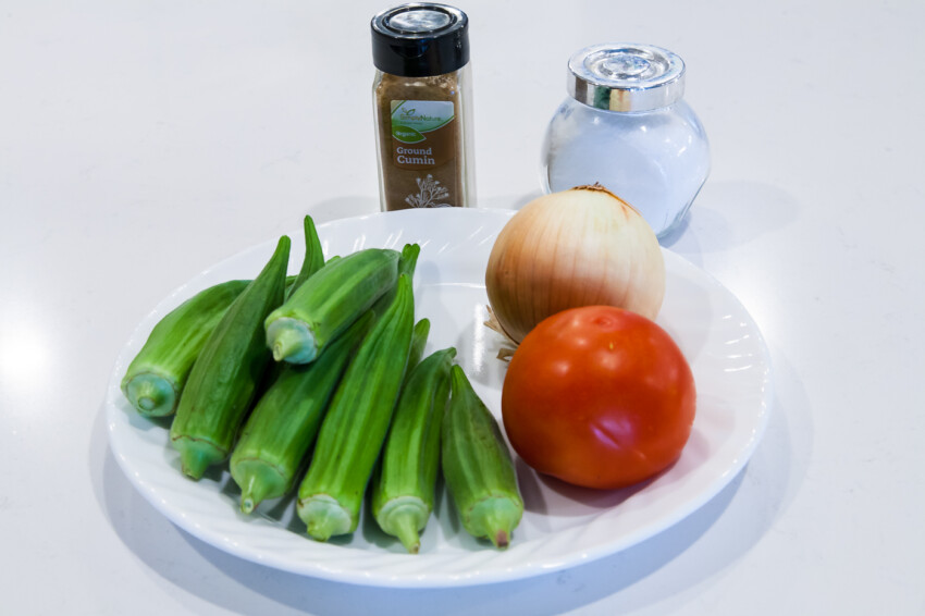Okra Stirfry with Tomatoes and Onions - Ingredients
