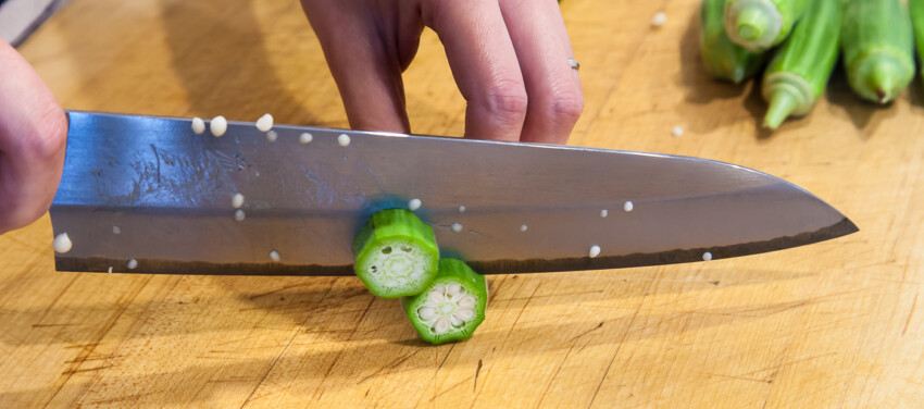 Chopping okra