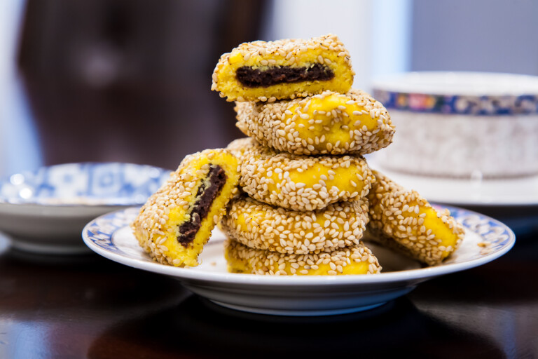 Pumpkin Panckaes with Red Bean Paste - Completed Dish