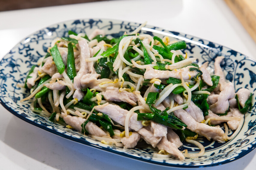 Chinese Chive Pork and Bean Sprout Stirfry - Completed dish