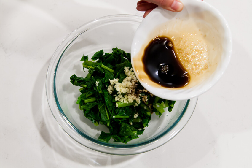 Daikon Radish Leaves (Greens) Salad - Mixing ingredients